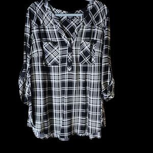 Torrid Black and White Plaid Harper Blouse